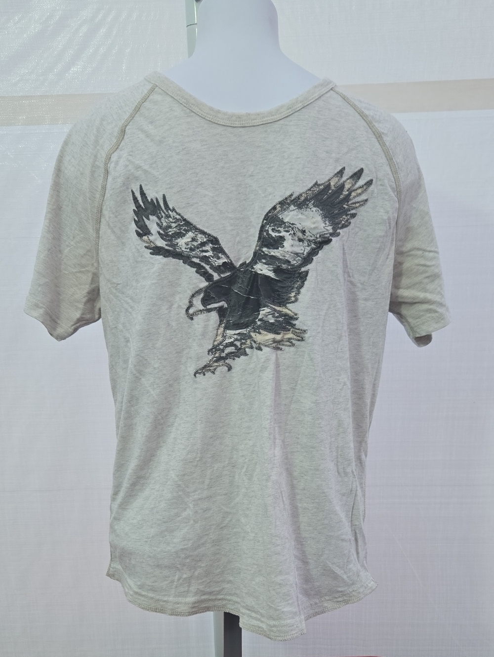 American Eagle Outfitters Light Gray Short-Sleeve Tee with Black Eagle Graphic